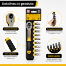 Kit Chave Catraca 19 Peças Soquete Bits Canhão