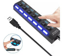 Hub 7 Portas USB Botoes Liga e Desliga