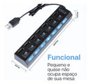 Hub 7 Portas USB Botoes Liga e Desliga