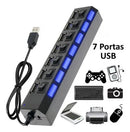 Hub 7 Portas USB Botoes Liga e Desliga
