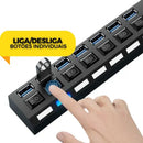 Hub 7 Portas USB Botoes Liga e Desliga